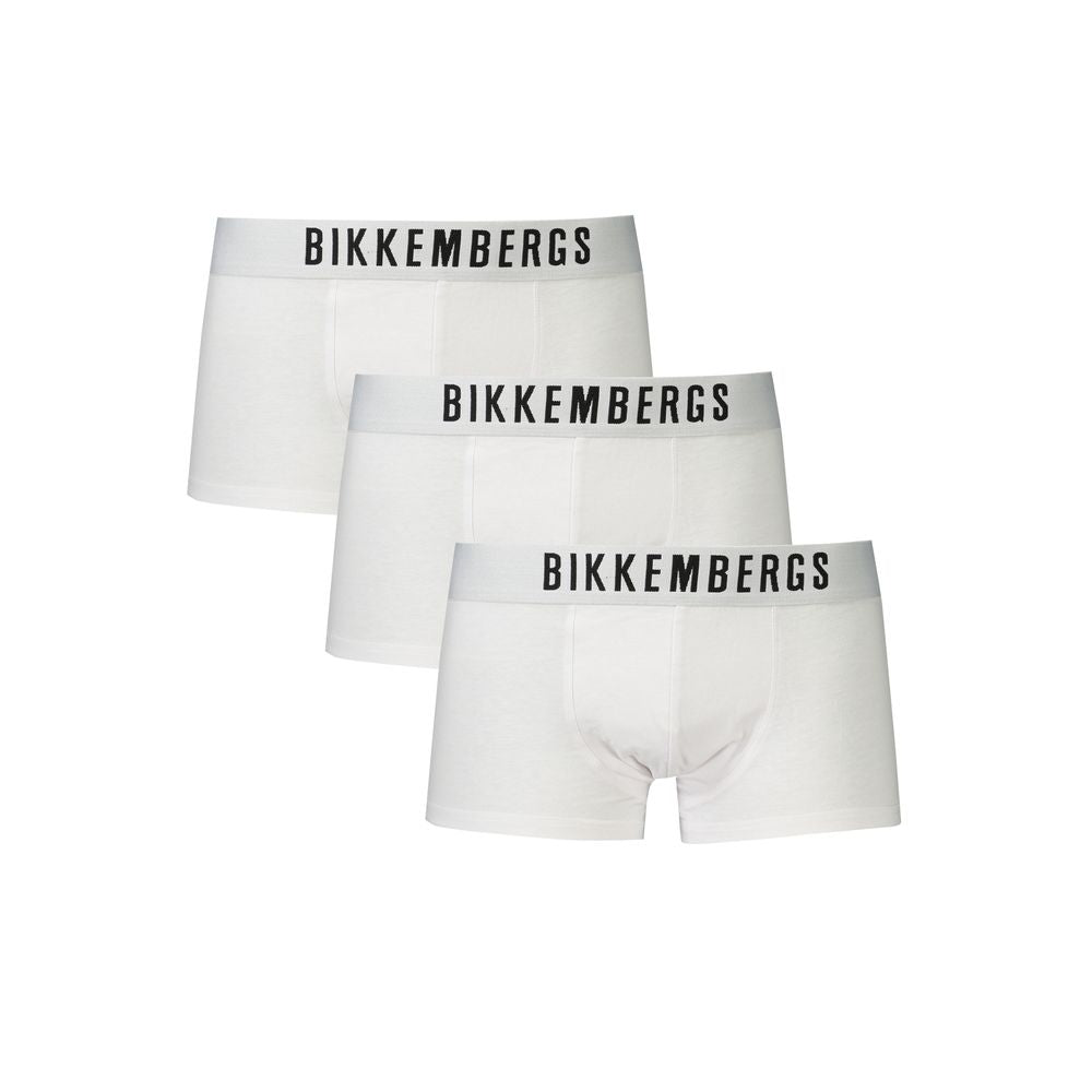 Bikkembergs White Cotton Underwear Boxer Parigamba tri-pack with elastic waistband and logo print.