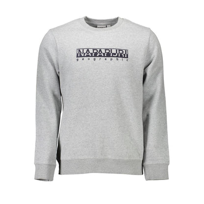 Napapijri Gray Cotton Men Sweater with logo embroidery, organic cotton, round neck classic design.