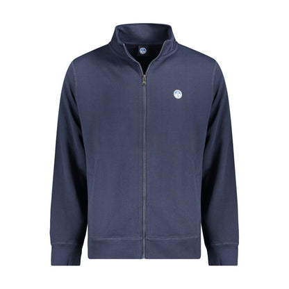 North Sails Blue Cotton Men Sweater with pockets and zip closure showcasing the brand logo on the front in a casual luxury style.
