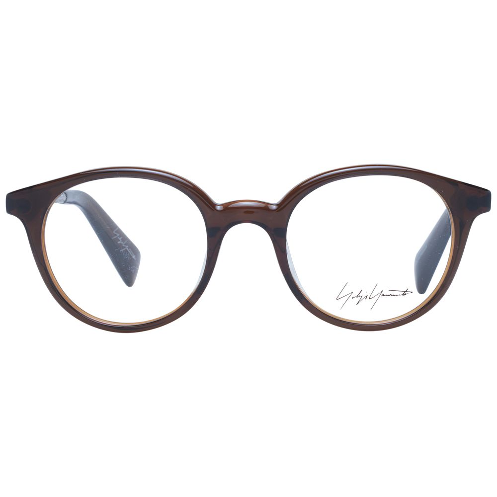 Yohji Yamamoto Brown Unisex Glasses Frame, full-rim acetate, round style, with demo lenses, size 47-20-140.