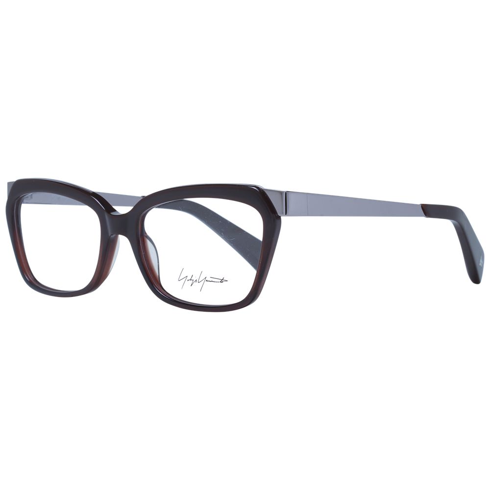 Yohji Yamamoto Brown Unisex Glasses Frame, full-rim acetate rectangular eyewear with demo plastic lenses.