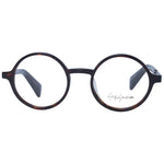 Yohji Yamamoto Brown Unisex Glasses Frame, full-rim acetate panto style with demo lenses 47-20-140, includes branded soft case.