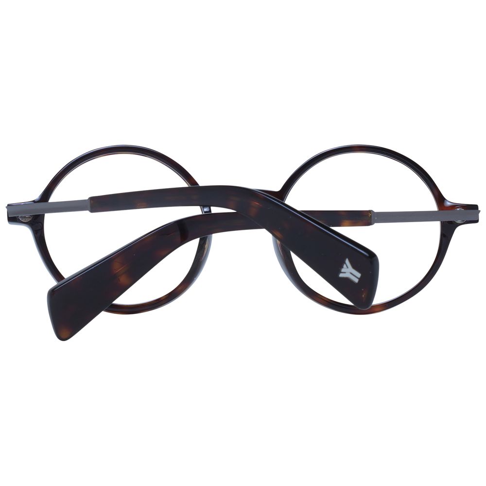 Yohji Yamamoto Brown Unisex Glasses Frame, full-rim acetate panto style, with demo lenses and a branded soft case.