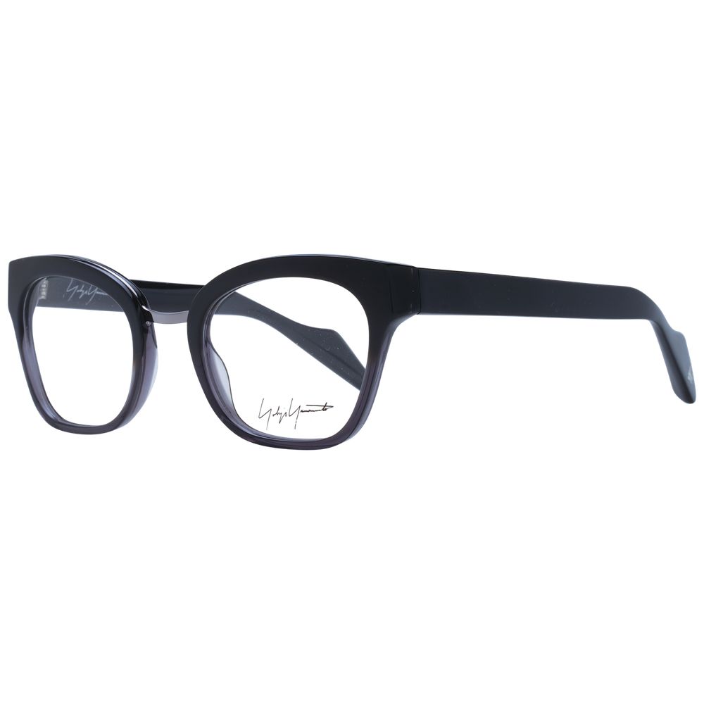 Yohji Yamamoto Black Unisex Glasses Frame with full-rim acetate, butterfly style, size 49-21-140, no lenses effect, branded soft case included.