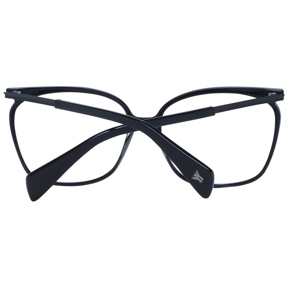 Yohji Yamamoto Black Unisex Glasses Frame, full-rim square style, acetate material, demo lenses, 58-16-145 size, includes branded soft case.