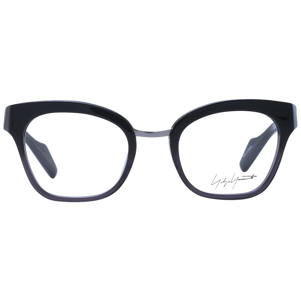 Yohji Yamamoto Black Unisex Glasses Frame, acetate full-rim butterfly style with demo lenses and black finish, size 49-21-140.