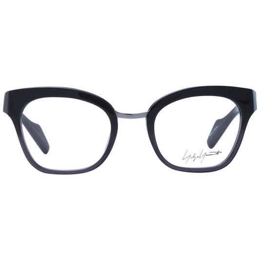 Yohji Yamamoto Black Unisex Glasses Frame, acetate full-rim butterfly style with demo lenses and black finish, size 49-21-140.