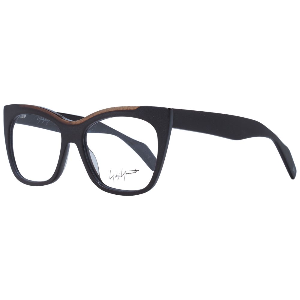 Yohji Yamamoto Brown Unisex Glasses Frame, full-rim acetate butterfly style, demo lenses, includes branded soft case.