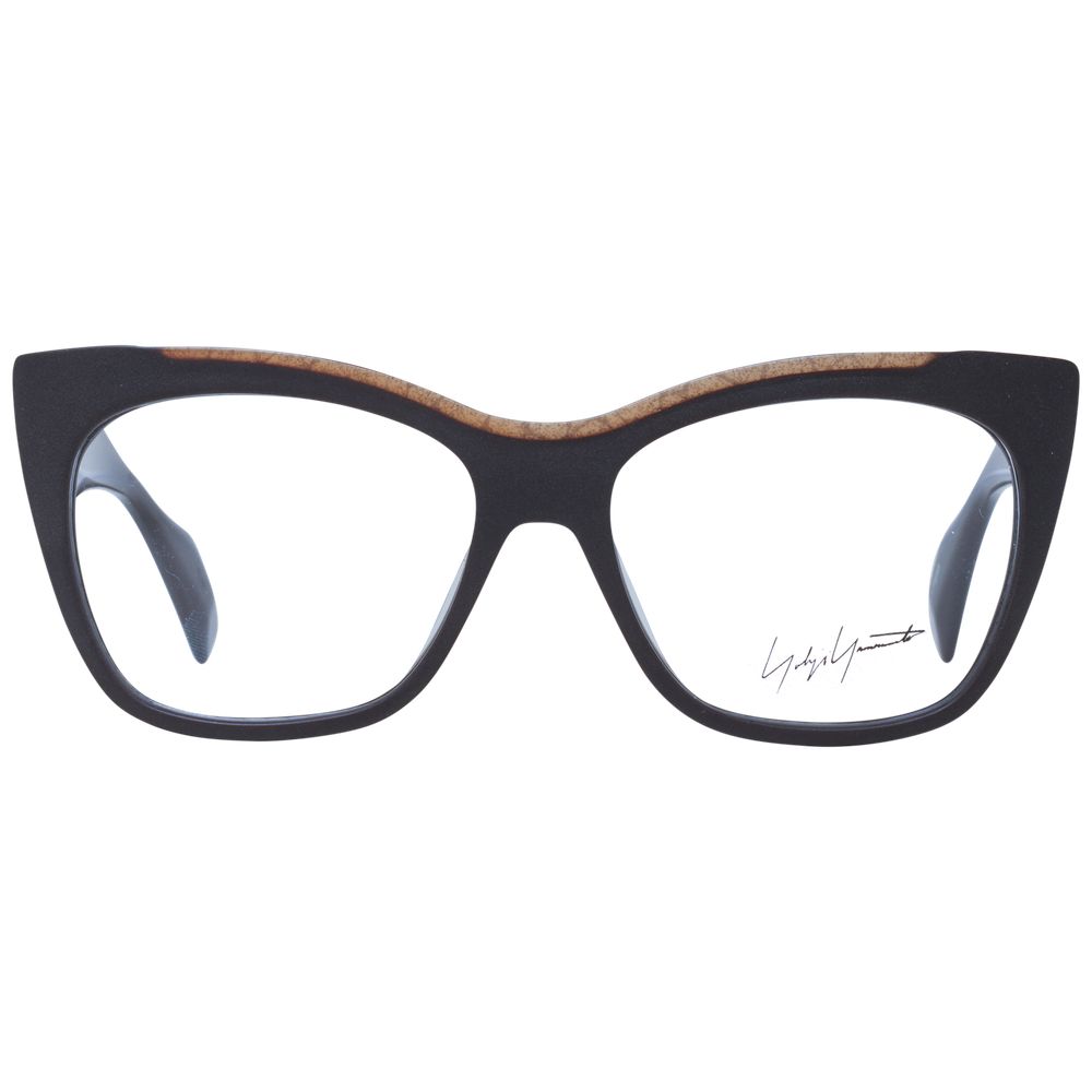 Yohji Yamamoto Brown Unisex Glasses Frame, acetate full-rim butterfly style with demo plastic lenses for stylish eyewear.