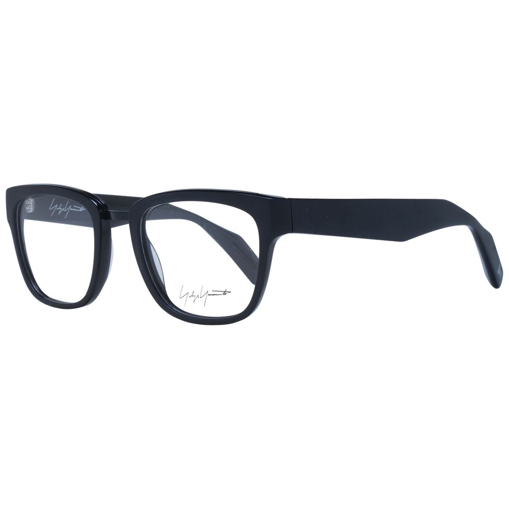Yohji Yamamoto Black Unisex Glasses Frame with full-rim acetate design, square shape, and demo lenses.