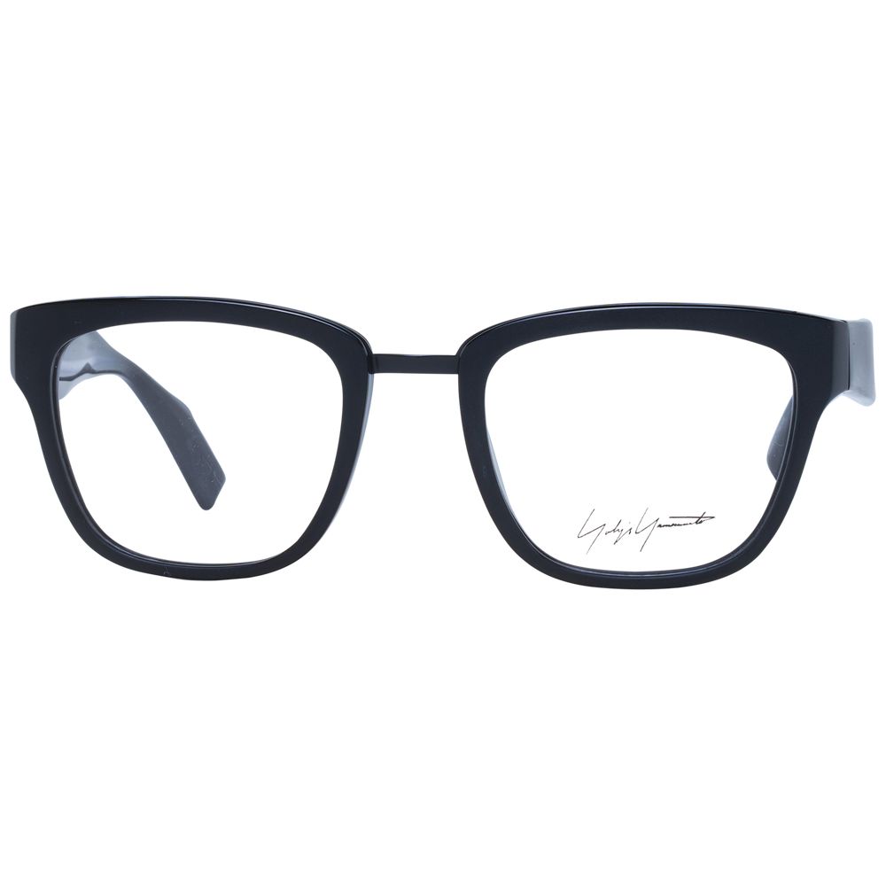 Yohji Yamamoto Black Unisex Glasses Frame in acetate full-rim style, square shape, 50-21-145 size, with demo lenses.