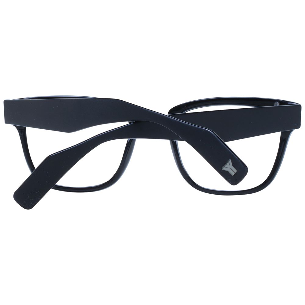 Yohji Yamamoto Black Unisex Glasses Frame, acetate full-rim square style with black demo lenses, includes branded soft case