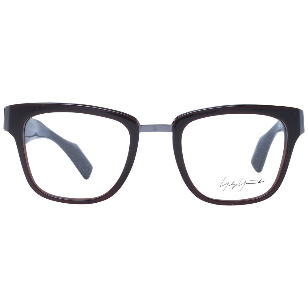 Yohji Yamamoto Brown Unisex Glasses Frame, full-rim square design with acetate material and demo lenses.