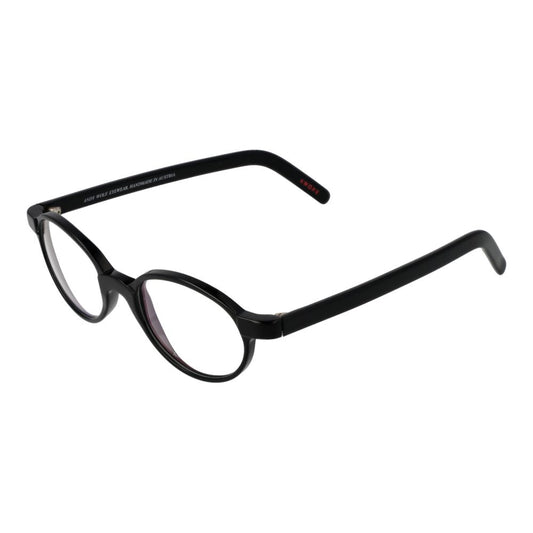 Andy Wolf Black Unisex Glasses Frame - Round full-rim acetate design with demo lenses, size 48-18-145, black color.