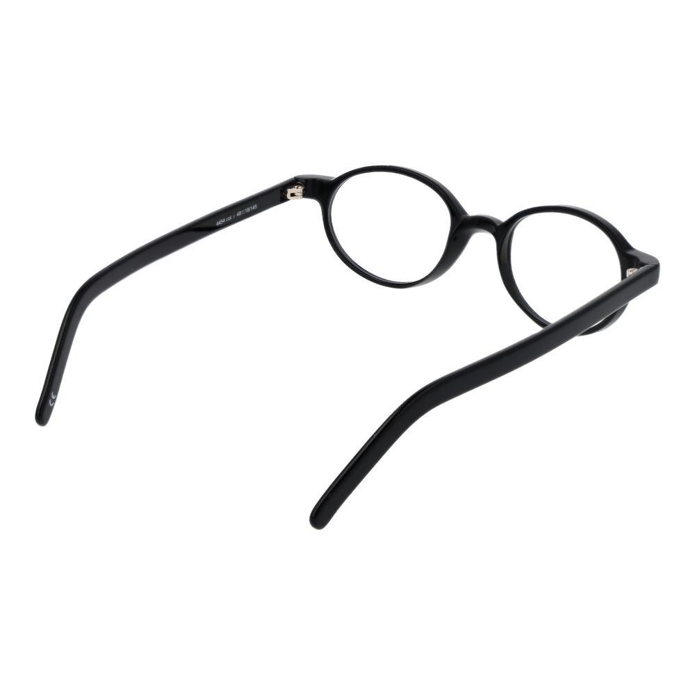 Andy Wolf Black Unisex Glasses Frame in acetate round style with full-rim design, size 48-18-145, shown in black color.