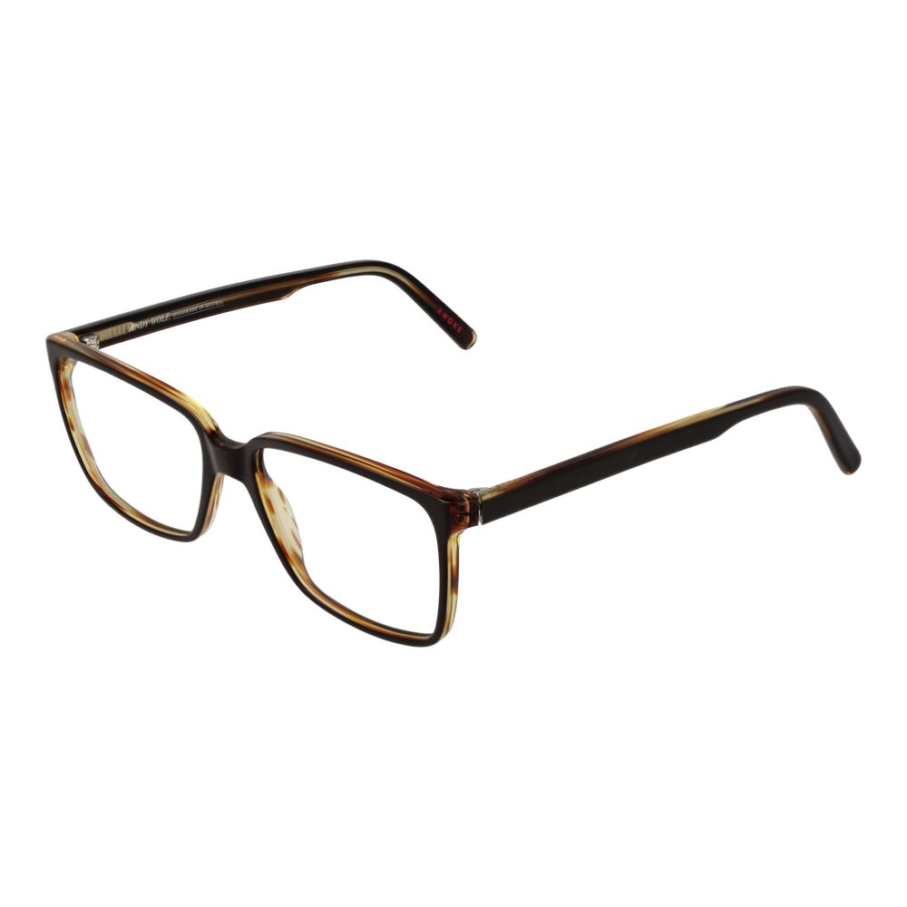 Andy Wolf Brown Unisex Glasses Frame in brown full-rim acetate with rectangle style, demo lenses, no UV protection, size 55-15-145.