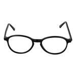 Andy Wolf Black Unisex Glasses Frame in full-rim acetate with demo lenses, size 52-18-145, featuring a panto style and branded case included.