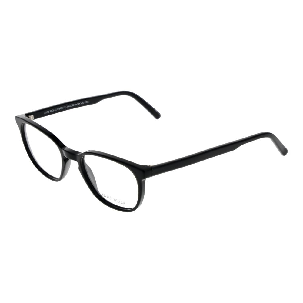 Andy Wolf Black Unisex Glasses Frame, black acetate, full-rim, demo lenses, round style, includes branded case.