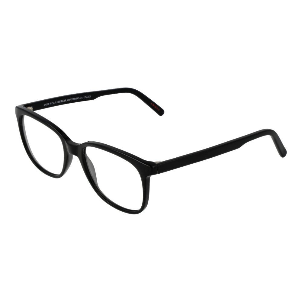 Andy Wolf Black Unisex Glasses Frame in full-rim acetate, size 53-17-140, featuring demo lenses, with included branded case.