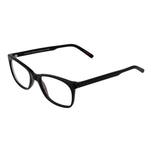 Andy Wolf Black Unisex Glasses Frame in full-rim acetate with plastic lenses, size 51-17-145, featuring rectangle style and demo glasses.