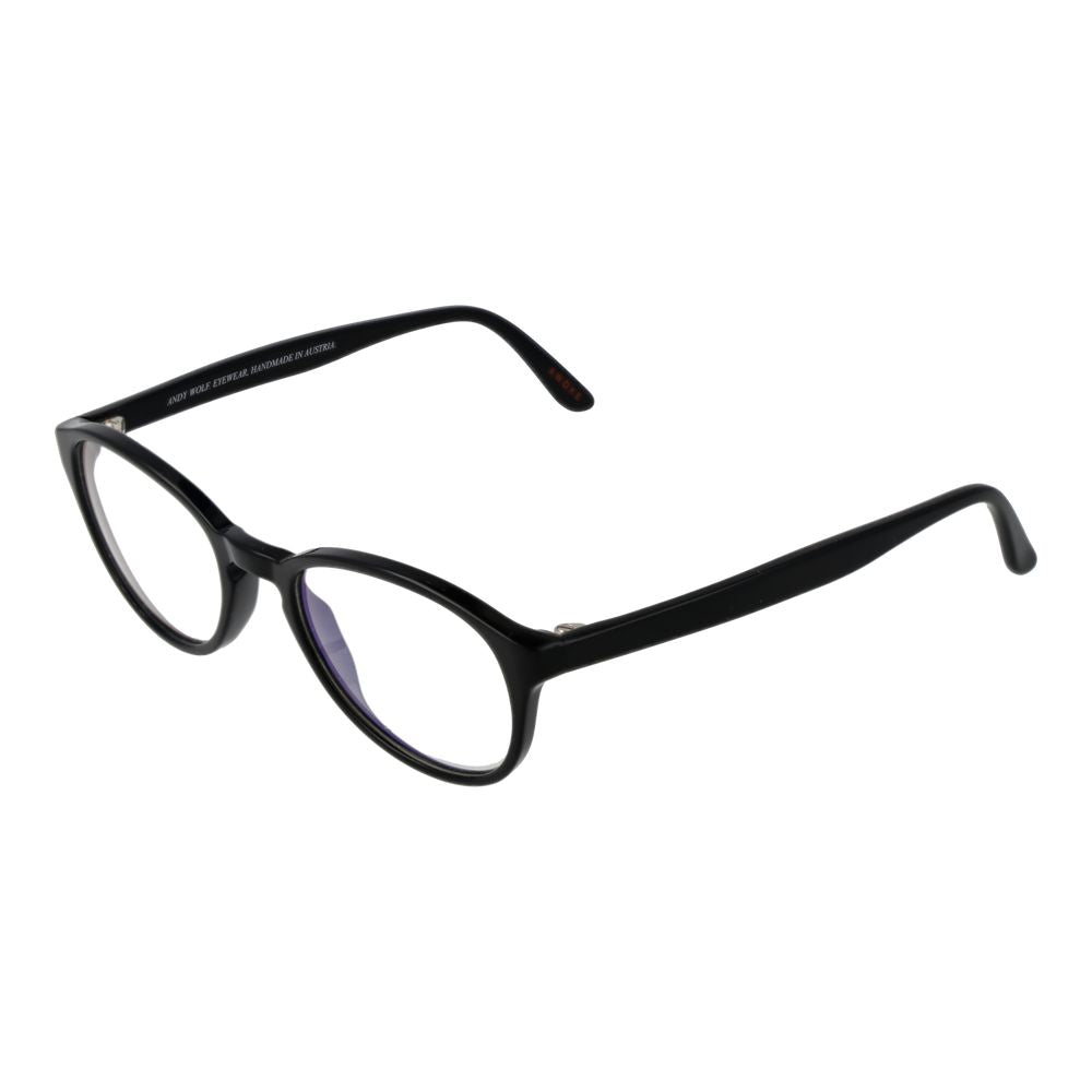 Andy Wolf Black Unisex Glasses Frame, full-rim acetate, panto style, demo lenses, includes branded case, no UV protection