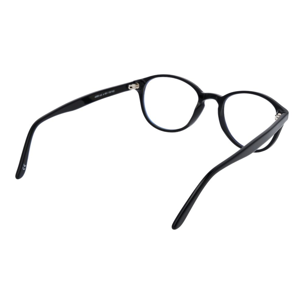 Andy Wolf Black Unisex Glasses Frame in full-rim acetate style with demo lenses, view showing black temples and bridge.