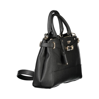 Guess Jeans Black Polyethylene Handbag with adjustable strap, external pocket, and logo details.
