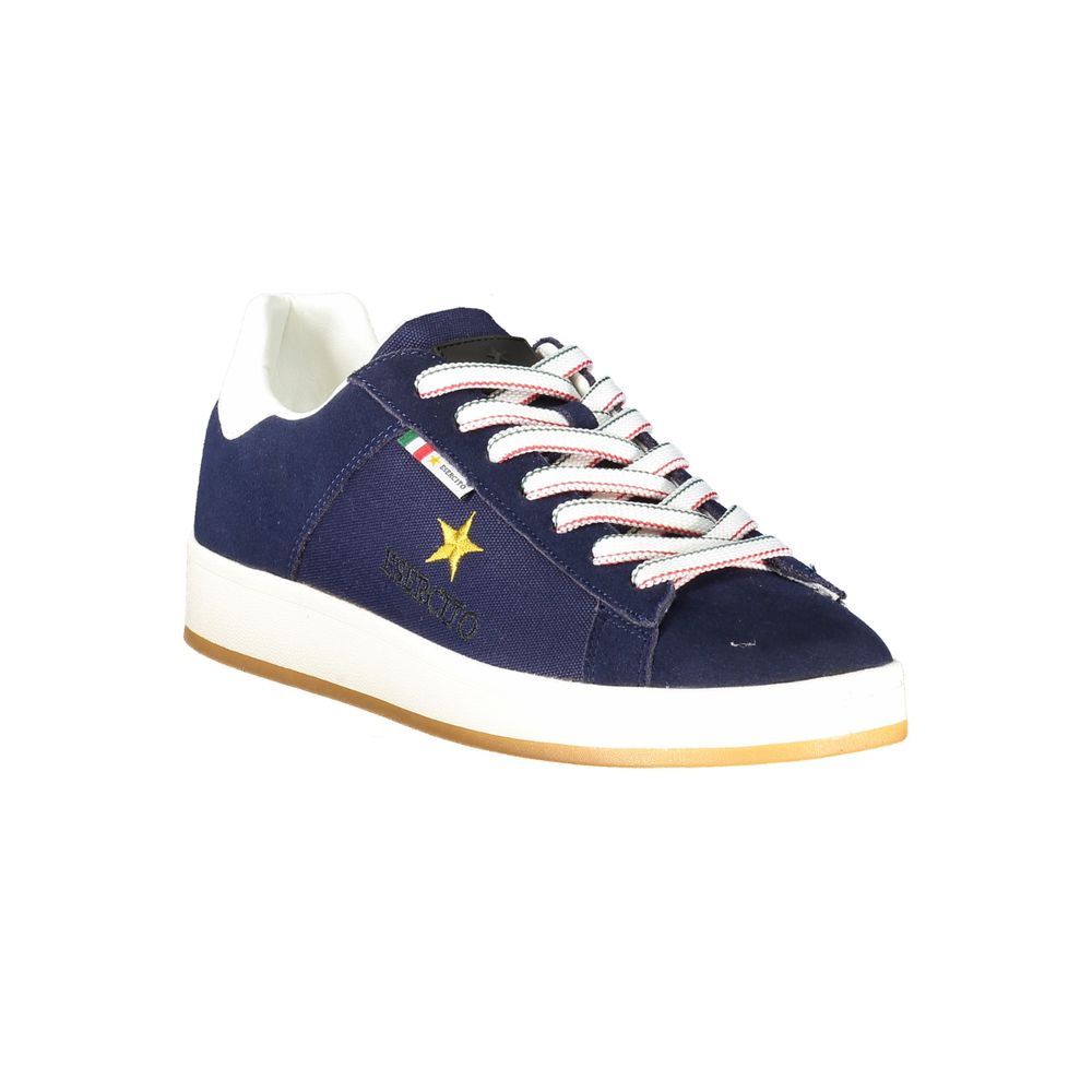 Esercito 1659 Blue Leather Men Sneaker with white sole and stylish laces, perfect for urban fashion.
