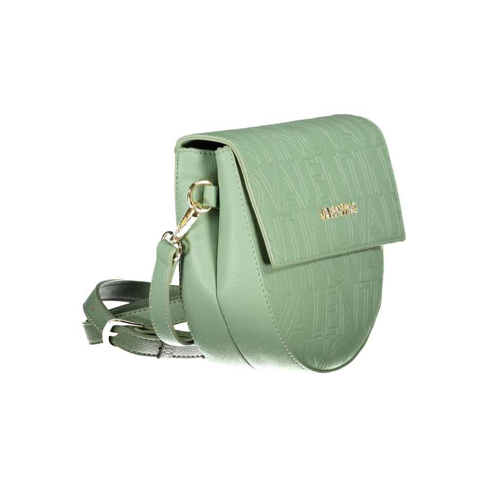 Alt Tag: Mario Valentino Green Polyethylene Handbag with adjustable straps, automatic closure, and logo detailing.