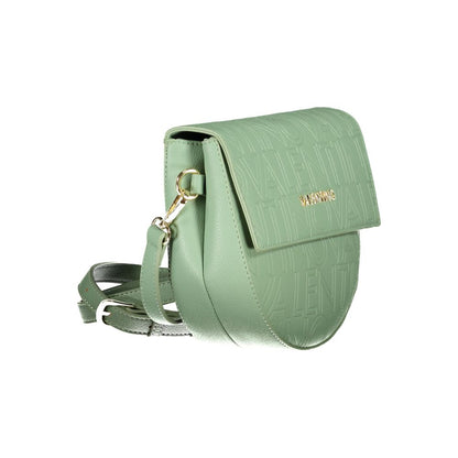 Alt Tag: Mario Valentino Green Polyethylene Handbag with adjustable straps, automatic closure, and logo detailing.