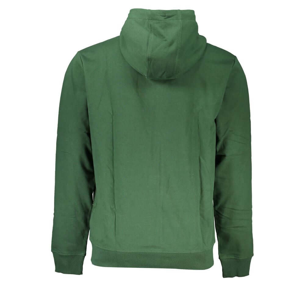 Tommy Hilfiger Green Cotton Men Sweater with Hood, featuring eco-friendly design and iconic logo.