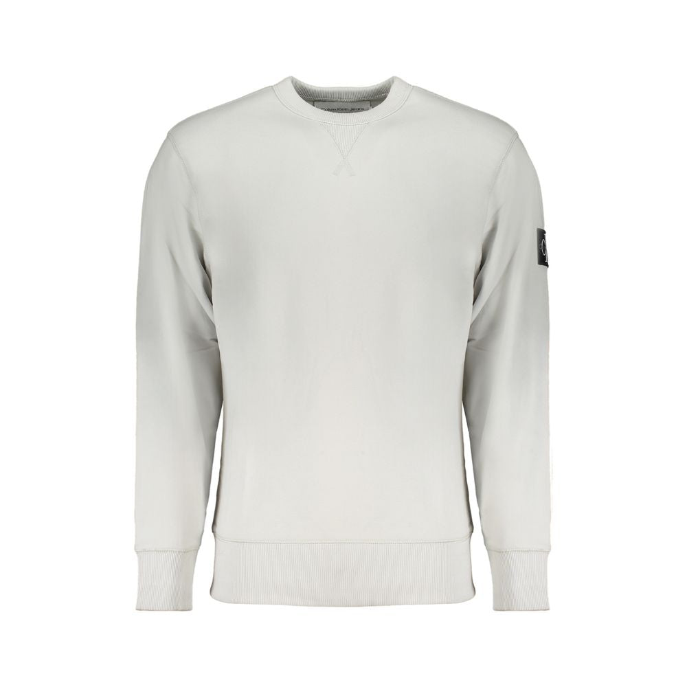 Calvin Klein Gray Cotton Men Sweater, long sleeve crew neck with CK logo, urban sophisticated style.