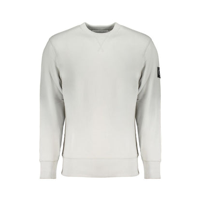 Calvin Klein Gray Cotton Men Sweater, long sleeve crew neck with CK logo, urban sophisticated style.