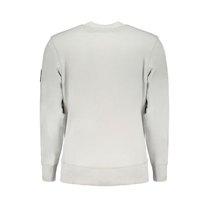 Calvin Klein Gray Cotton Men Sweater with crew neck and long sleeves, featuring high-contrast details and signature logo for urban sophistication.