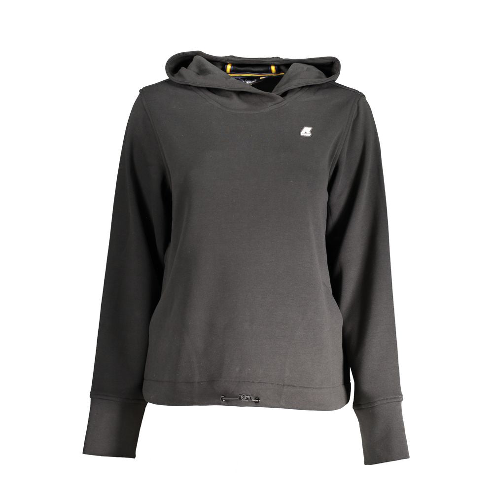 K-WAY Black Polyester Women Sweater featuring a hood and logo, urban chic style with practical pockets and drawstrings.