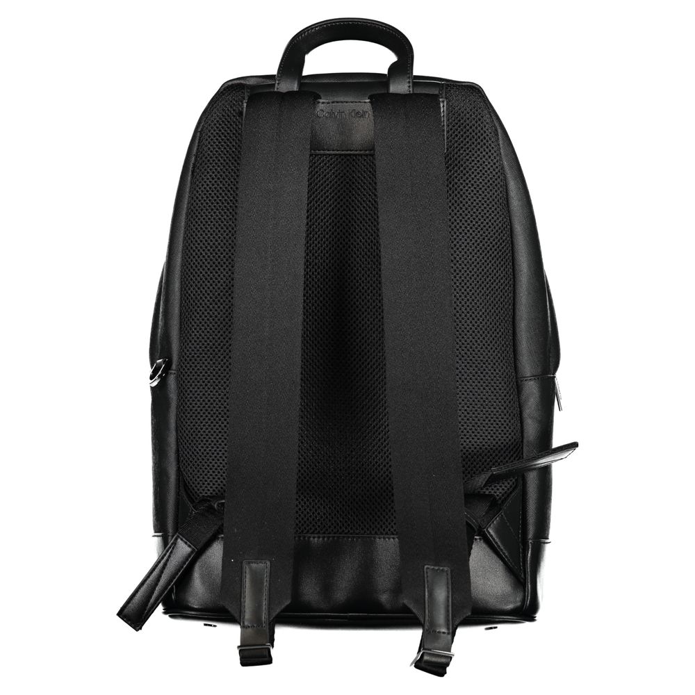 Back view of Calvin Klein Black Polyester Backpack with adjustable straps and external pocket