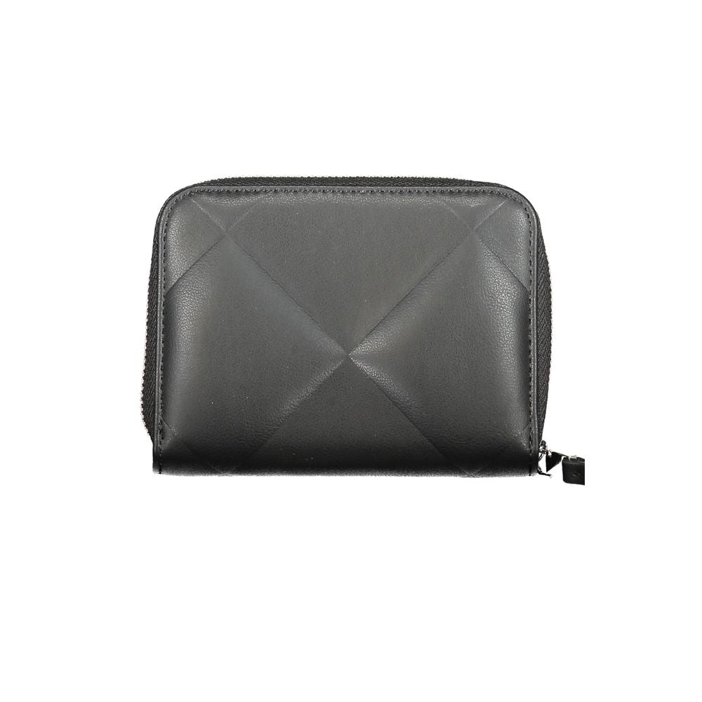 Calvin Klein Black Polyester Wallet with zip closure, RFID blocking, card spaces, coin purse, and logo, made with 50% recycled polyester.