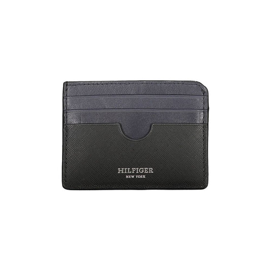 Tommy Hilfiger Black Leather Wallet with card holder, contrast details, and logo.