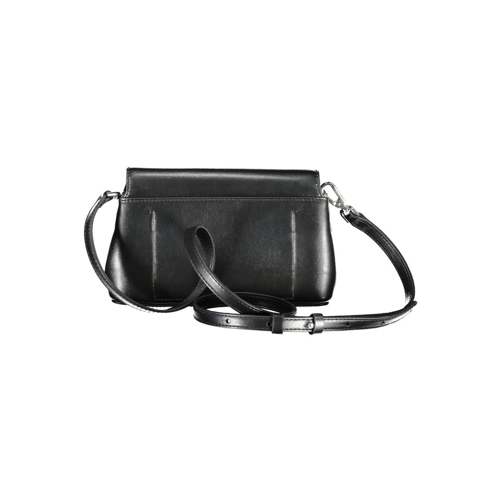 Calvin Klein Black Polyester Handbag with removable strap, snap closure, and internal pocket. Eco-friendly, 50% recycled material.