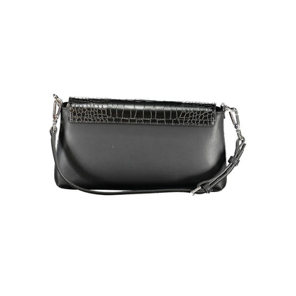 Calvin Klein Black Polyester Handbag with adjustable strap, internal card pocket, contrast details, and logo.