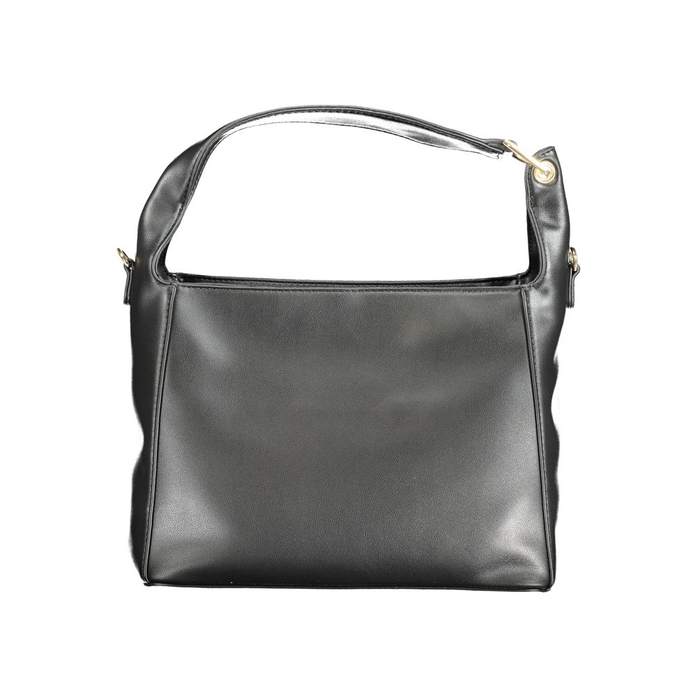 Mario Valentino Black Polyethylene Handbag with shoulder handle, adjustable strap, zip closure, and internal pocket.