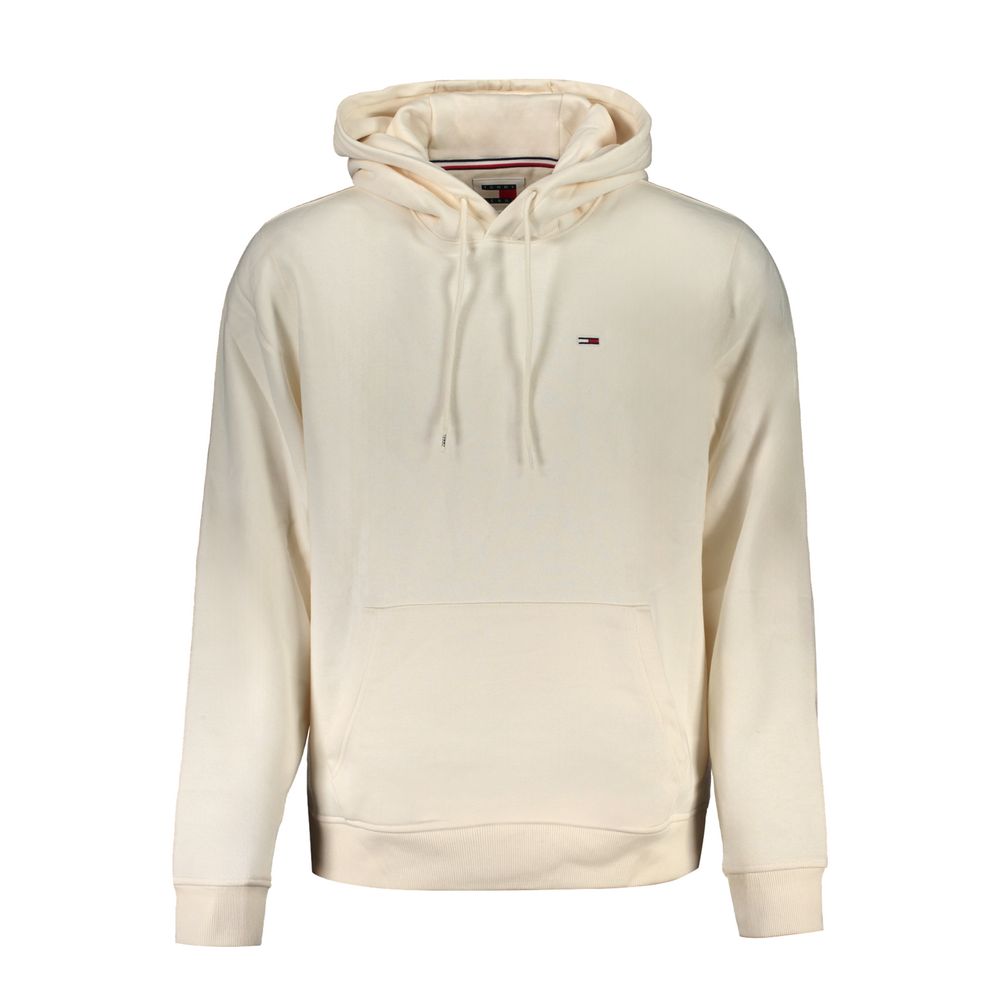 Tommy Hilfiger White Cotton Men Sweater with hood and central pocket.