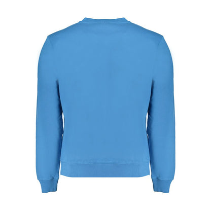 Rear view of Napapijri Blue Cotton Men Sweater with iconic logo embroidery and comfortable long sleeves.