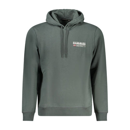 Napapijri Green Cotton Men Sweater, long sleeve hoodie in deep green with Napapijri logo and print, casual luxury clothing.