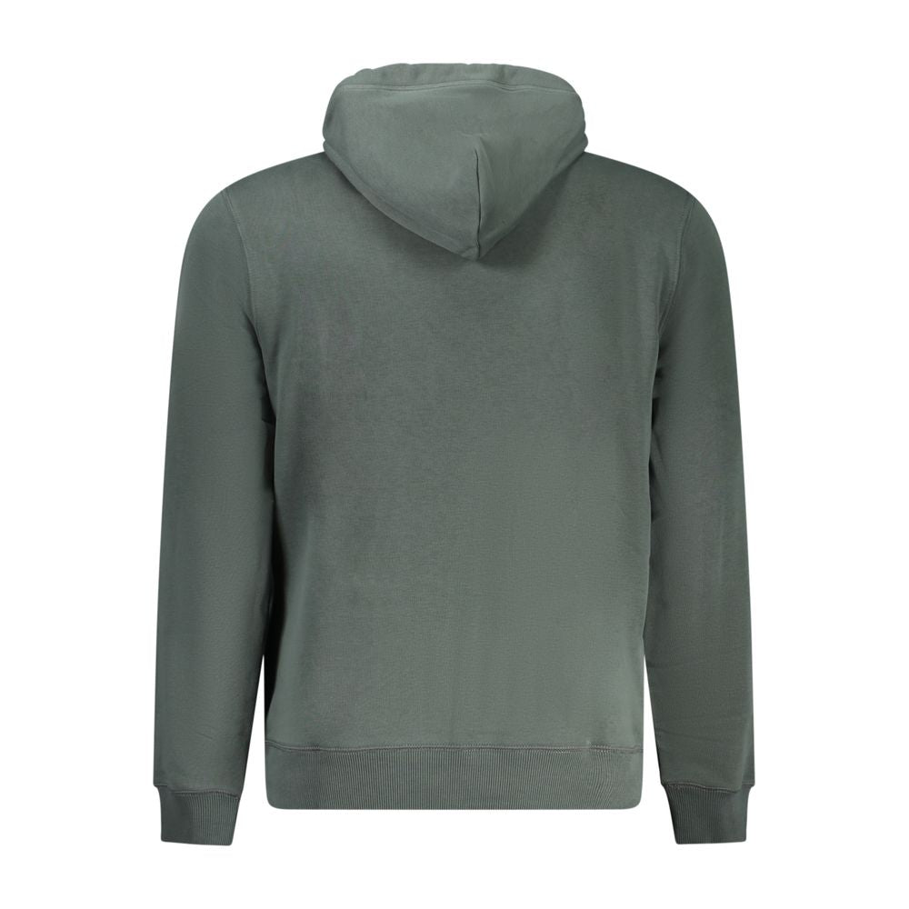 Back view of Napapijri Green Cotton Men Sweater hoodie, showcasing a deep green color and comfortable regular fit for stylish casual wear.