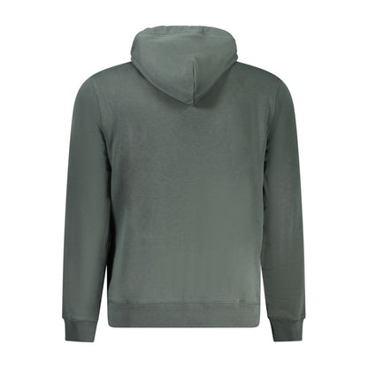 Back view of Napapijri Green Cotton Men Sweater hoodie, showcasing a deep green color and comfortable regular fit for stylish casual wear.
