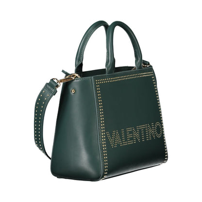 Mario Valentino Green Polyethylene Handbag with studs, removable shoulder strap, zip closure, and internal pocket, featuring logo.