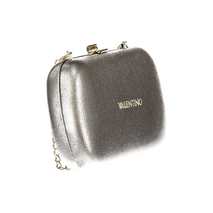 Mario Valentino Gray Polyethylene Handbag with removable chain shoulder strap and snap closure featuring logo
