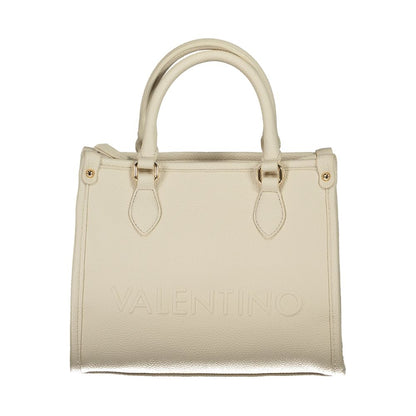 Mario Valentino Beige Polyethylene Handbag with two handles and logo, featuring adjustable strap and protective feet.