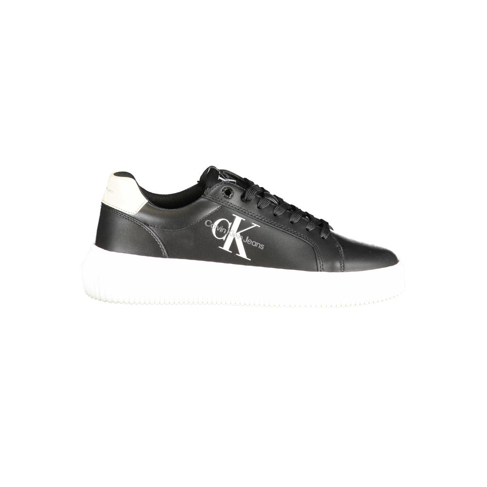 Calvin Klein Black Polyester Sneaker with contrast details, logo, and laces, made of 50% recycled thermoplastic rubber.
